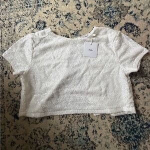 🎊NWTS🎊Adika White Sequin Short Sleeve Cropped Top